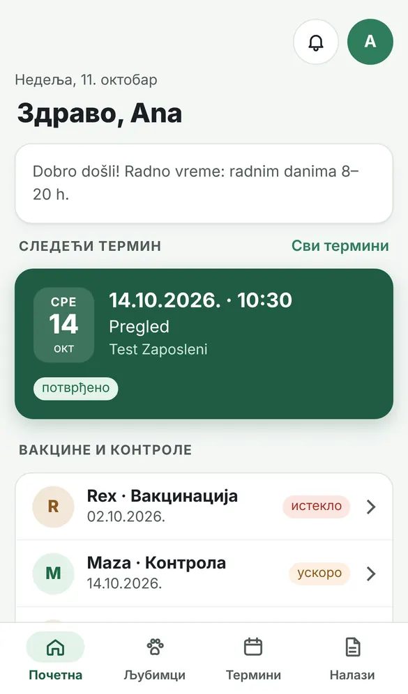 Početna sa predstojećim terminima